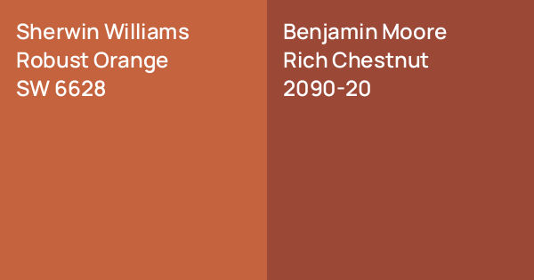 Robust Color Table Sherwin Williams Robust Orange vs. Benjamin Moore Rich Chestnut comparison