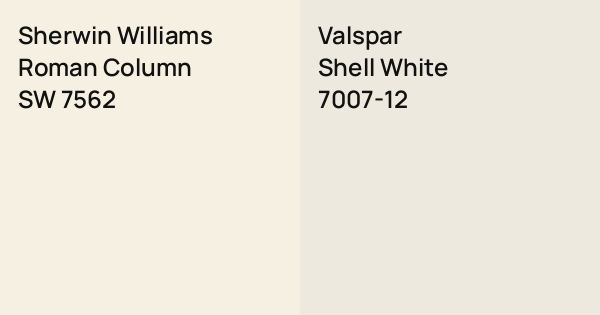 Sherwin Williams Roman Column vs. Valspar Shell White comparison