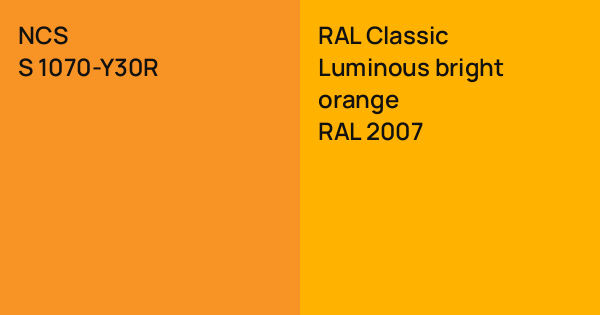 NCS S 1070-Y30R vs. RAL Classic Luminous bright orange comparison