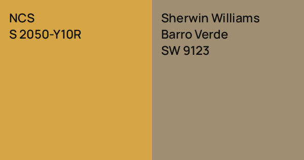 NCS S 2050-Y10R vs. Sherwin Williams Barro Verde comparison