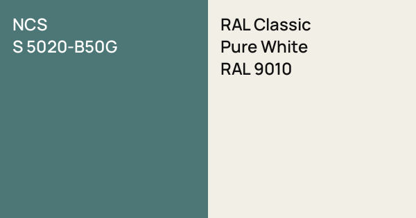 NCS S 5020-B50G vs. RAL Classic Pure White comparison