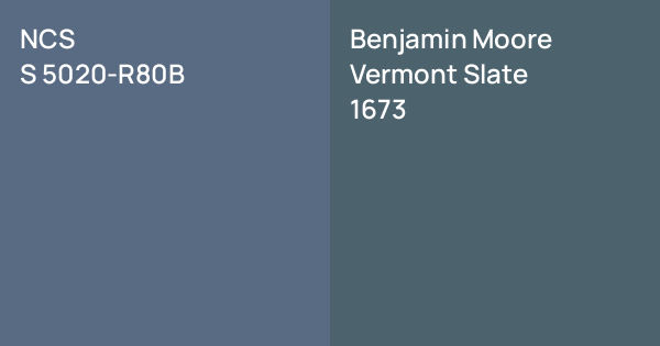 Vermod Color NCS S 5020-R80B vs. Benjamin Moore Vermont Slate comparison