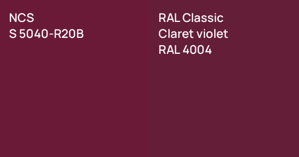 NCS S 5040-R20B vs. RAL Classic Claret violet comparison