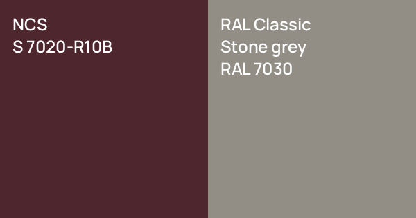 NCS S 7020-R10B vs. RAL Classic Stone grey comparison