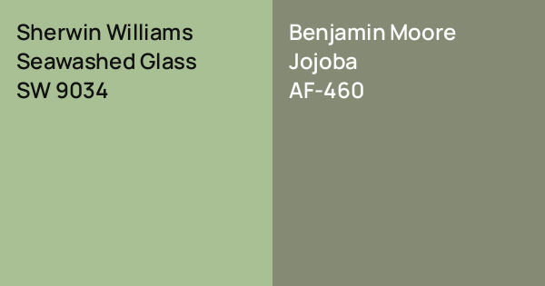 Color 9034 Sherwin Williams Seawashed Glass vs. Benjamin Moore Jojoba comparison