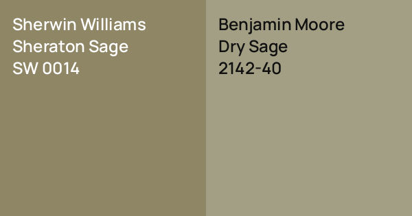 Sw0014 Sherwin Williams Sheraton Sage vs. Benjamin Moore Dry Sage comparison