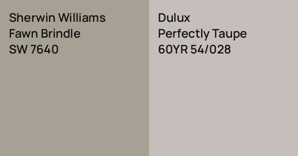 Brindle Color Code Sherwin Williams Fawn Brindle vs. Dulux Perfectly Taupe comparison