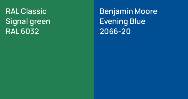 RAL Classic Signal green vs. Benjamin Moore Evening Blue comparison