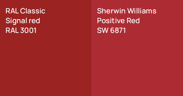 Sw Signal Identification RAL Classic Signal red vs. Sherwin Williams Positive Red comparison