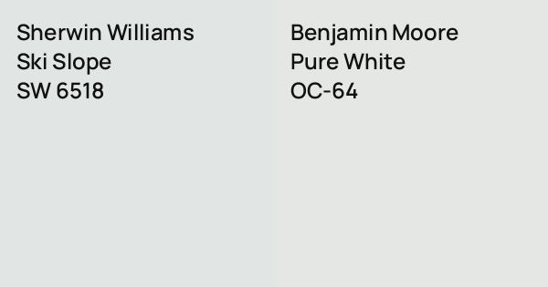 Pure Snow Color Sherwin Williams Ski Slope vs. Benjamin Moore Pure White comparison