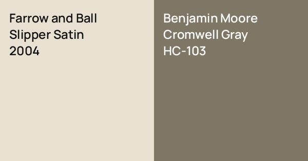 Farrow and Ball Slipper Satin vs. Benjamin Moore Cromwell Gray comparison