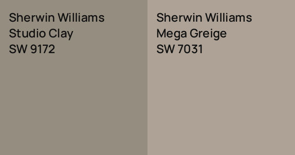 Greige Color Studio Sherwin Williams Studio Clay vs. Sherwin Williams Mega Greige comparison