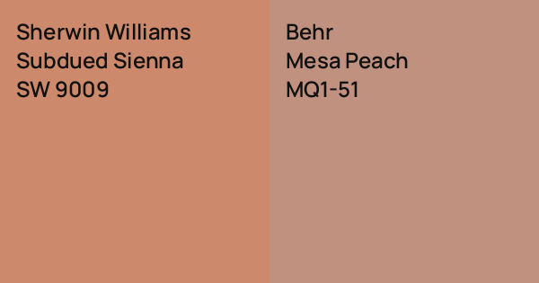 Sherwin Williams Subdued Sienna vs. Behr Mesa Peach comparison