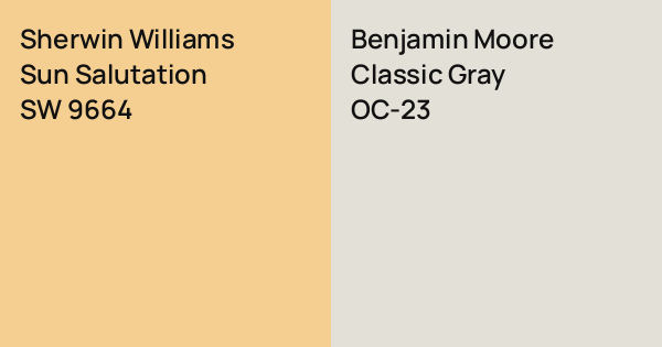 Sherwin Williams Sun Salutation vs. Benjamin Moore Classic Gray comparison