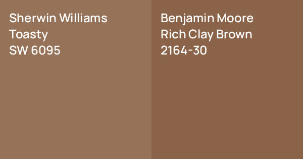 Toasty Colours Sherwin Williams Toasty vs. Benjamin Moore Rich Clay Brown comparison