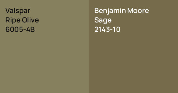 Valspar US Ripe Olive vs. Benjamin Moore Sage comparison
