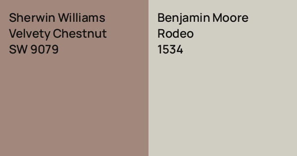 Sherwin Williams Velvety Chestnut vs. Benjamin Moore Rodeo comparison