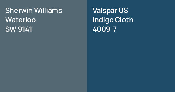 Indigo 100 Color Sherwin Williams Waterloo vs. Valspar US Indigo Cloth comparison
