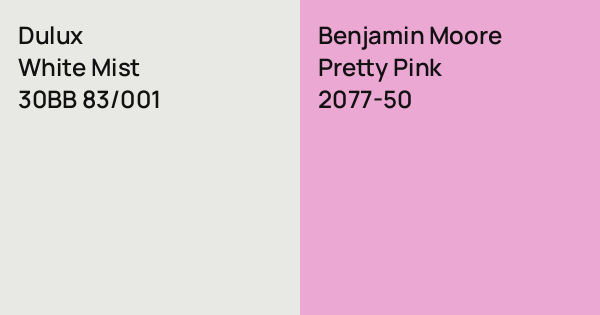 Dulux White Mist vs. Benjamin Moore Pretty Pink comparison