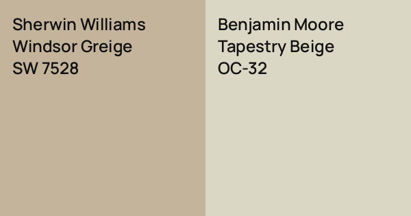 Sherwin Williams Windsor Greige vs. Benjamin Moore Tapestry Beige ...