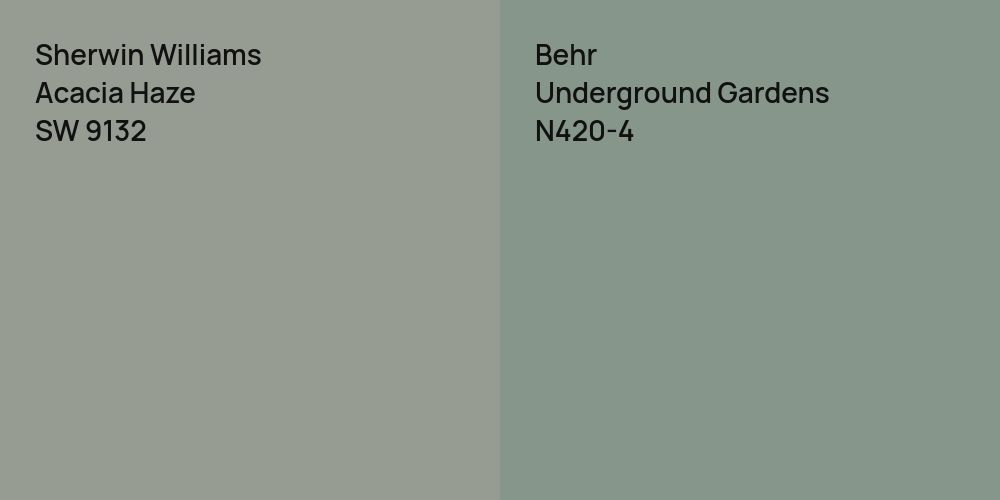 Sherwin Williams Acacia Haze vs. Behr Underground Gardens