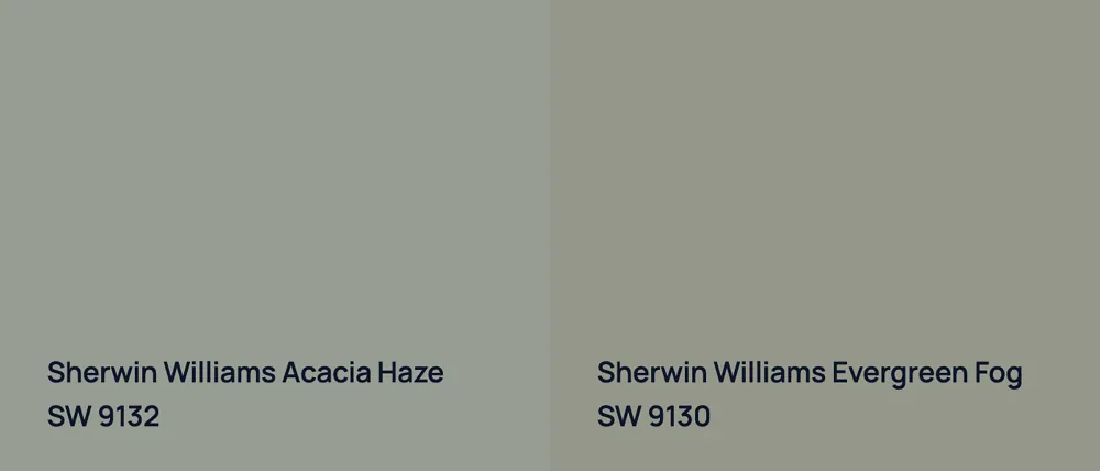 Sherwin Williams Acacia Haze SW 9132 vs Sherwin Williams Evergreen Fog SW 9130