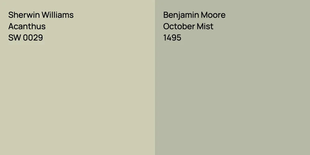 Sherwin Williams Acanthus vs. Benjamin Moore October Mist