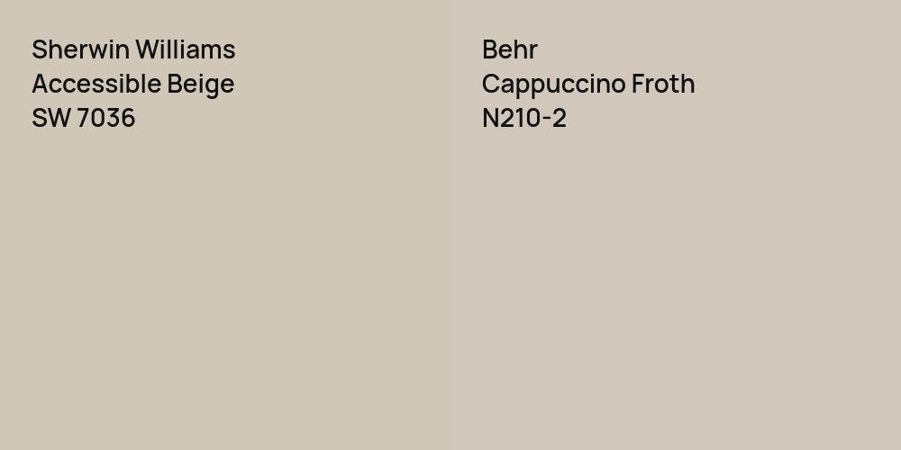 Sherwin Williams Accessible Beige vs. Behr Cappuccino Froth