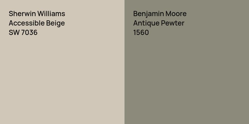 Sherwin Williams Accessible Beige vs. Benjamin Moore Antique Pewter