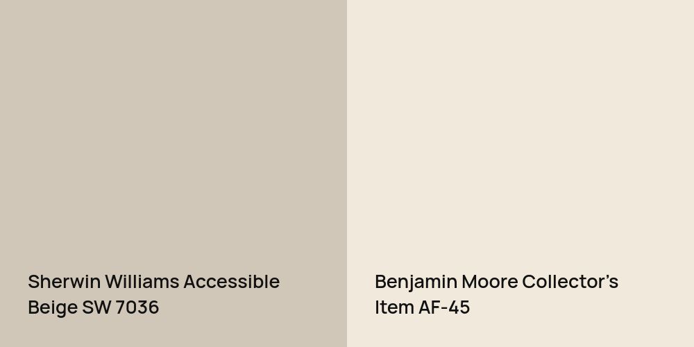 Sherwin Williams Accessible Beige vs. Benjamin Moore Collector's Item