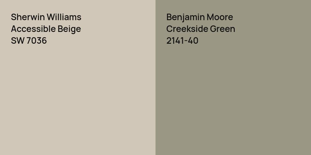 Sherwin Williams Accessible Beige vs. Benjamin Moore Creekside Green