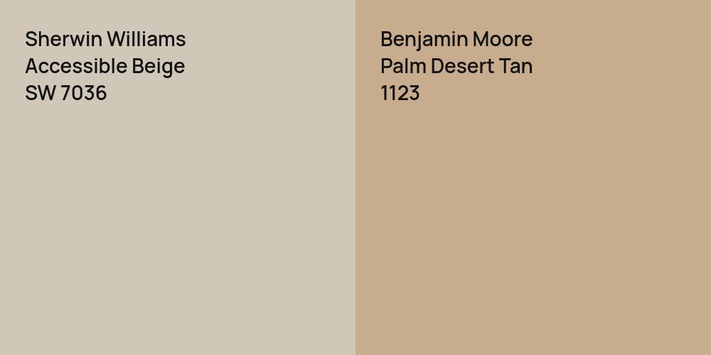 Sherwin Williams Accessible Beige vs. Benjamin Moore Palm Desert Tan