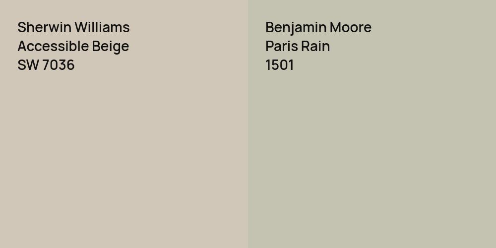 Sherwin Williams Accessible Beige vs. Benjamin Moore Paris Rain