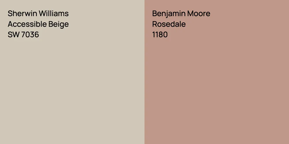 Sherwin Williams Accessible Beige vs. Benjamin Moore Rosedale