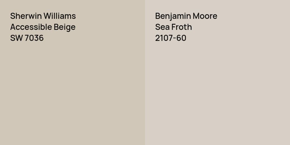 Sherwin Williams Accessible Beige vs. Benjamin Moore Sea Froth