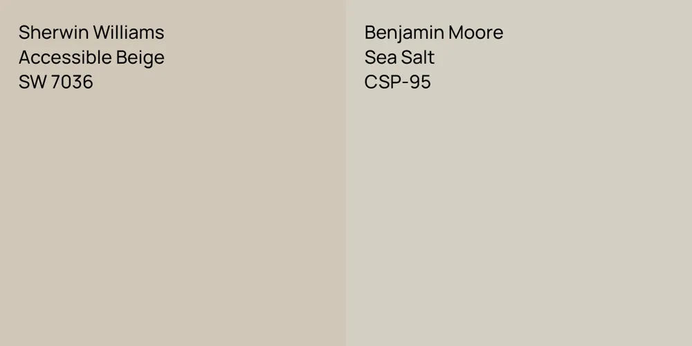 Sherwin Williams Accessible Beige vs. Benjamin Moore Sea Salt