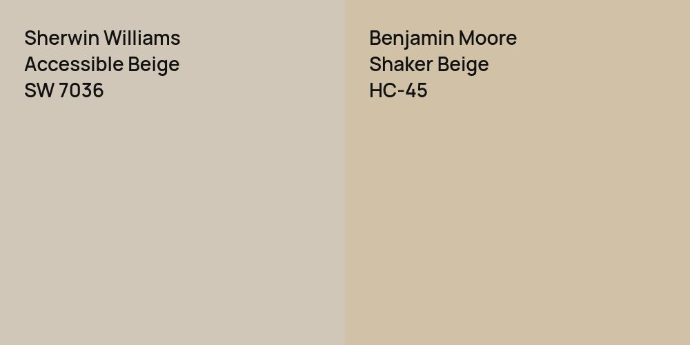 Sherwin Williams Accessible Beige vs. Benjamin Moore Shaker Beige