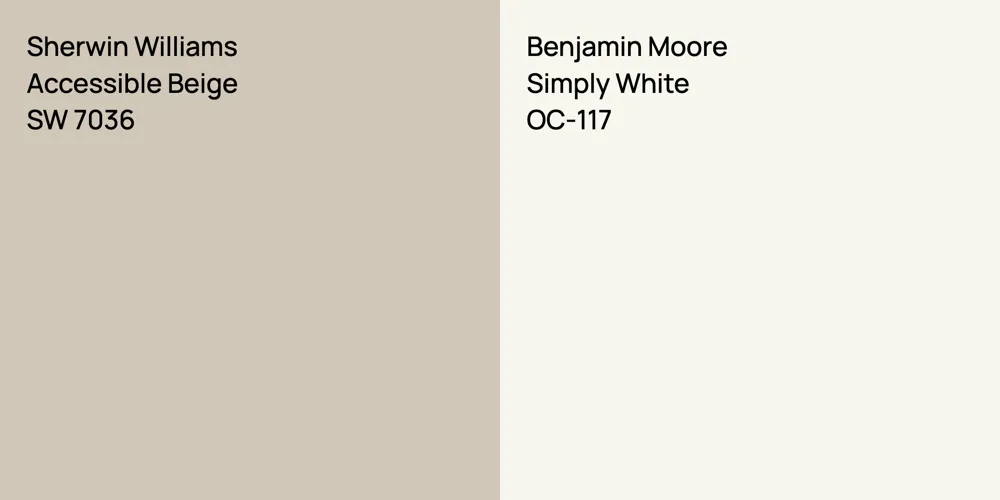 Sherwin Williams Accessible Beige vs. Benjamin Moore Simply White