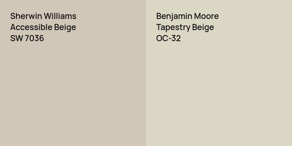 Sherwin Williams Accessible Beige vs. Benjamin Moore Tapestry Beige