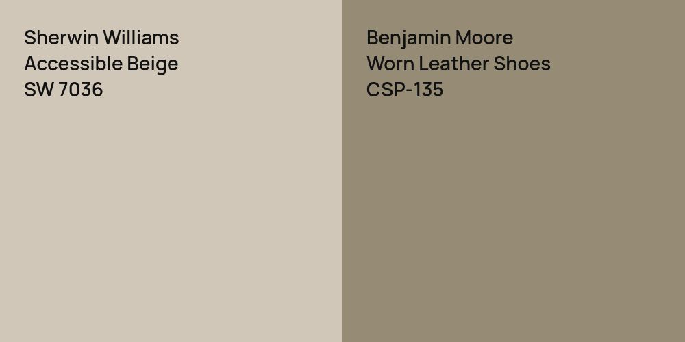 Sherwin Williams Accessible Beige vs. Benjamin Moore Worn Leather Shoes