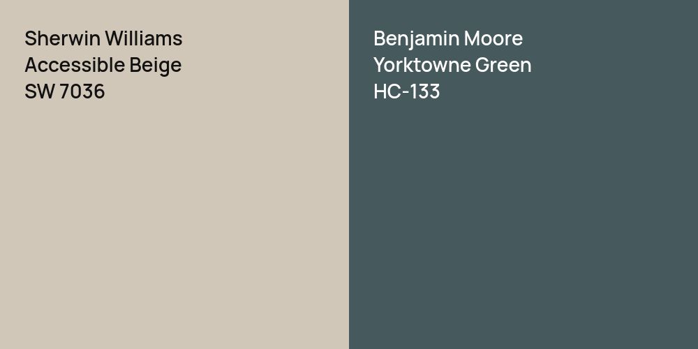 Sherwin Williams Accessible Beige vs. Benjamin Moore Yorktowne Green