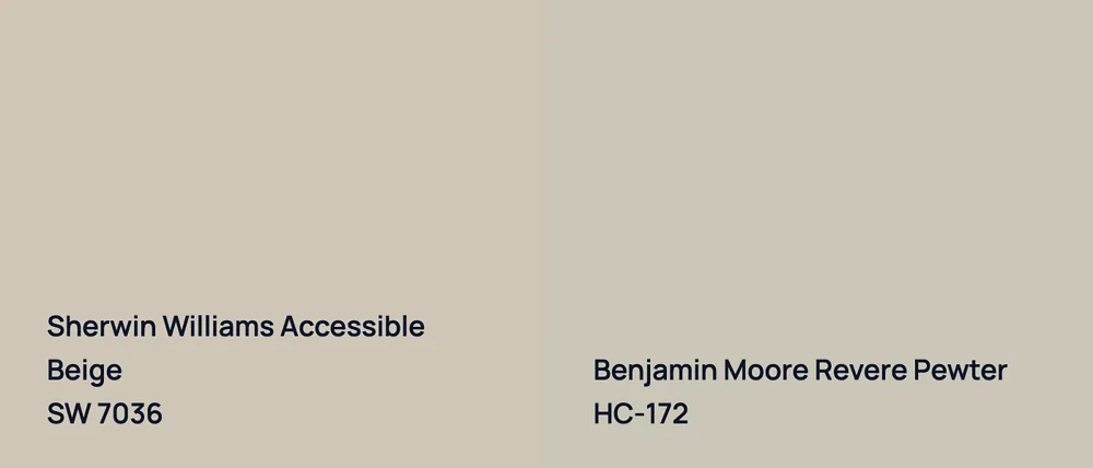 Sherwin Williams Accessible Beige SW 7036 vs Benjamin Moore Revere Pewter HC-172
