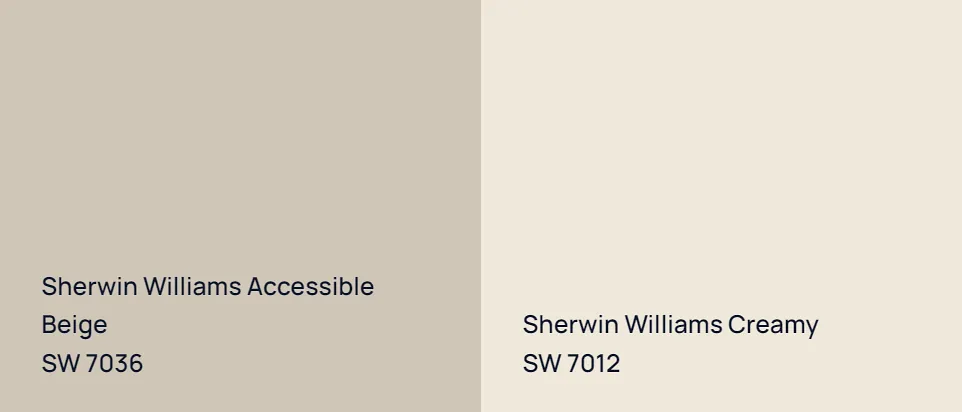 Sherwin Williams Accessible Beige SW 7036 vs Sherwin Williams Creamy SW 7012