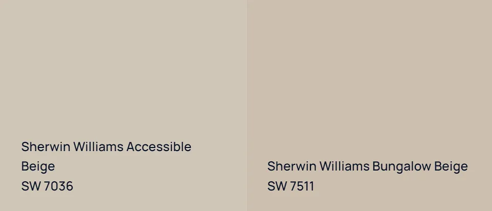 Sherwin Williams Accessible Beige SW 7036 vs Sherwin Williams Bungalow Beige SW 7511