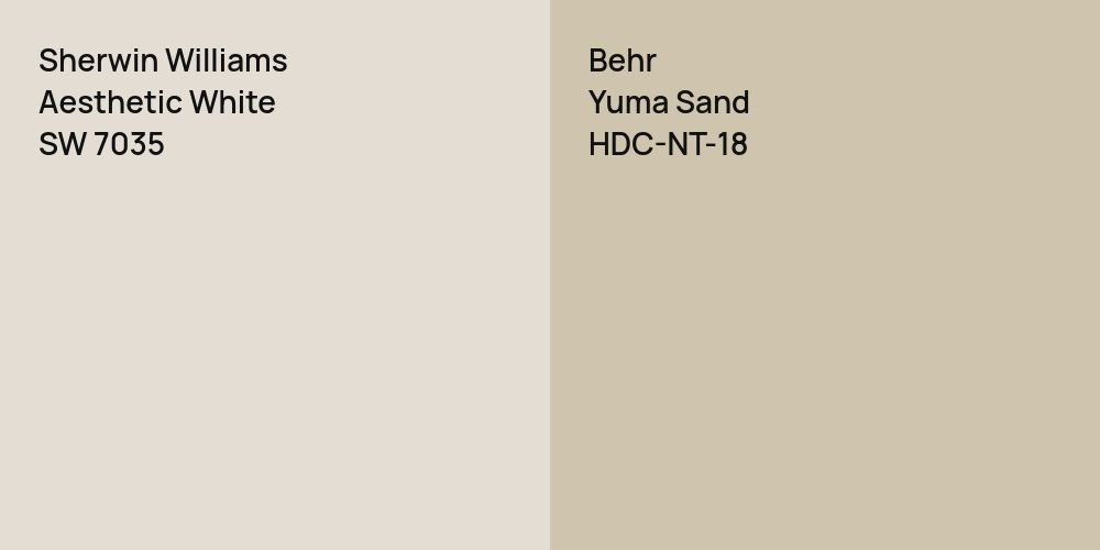 Sherwin Williams Aesthetic White vs. Behr Yuma Sand