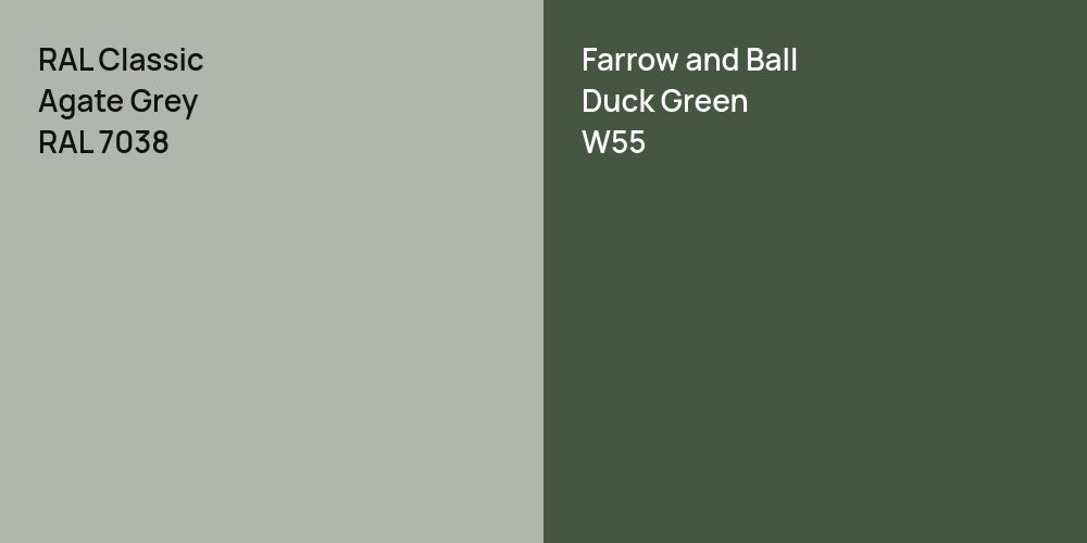 RAL Classic Agate Grey vs. Farrow and Ball Duck Green