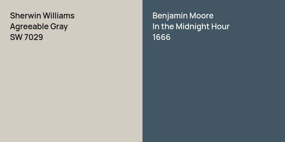 Sherwin Williams Agreeable Gray vs. Benjamin Moore In the Midnight Hour