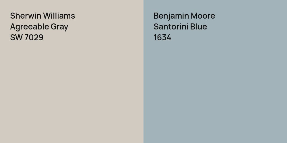 Sherwin Williams Agreeable Gray vs. Benjamin Moore Santorini Blue