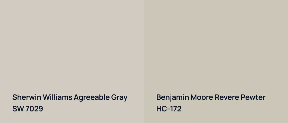 Sherwin Williams Agreeable Gray SW 7029 vs Benjamin Moore Revere Pewter HC-172