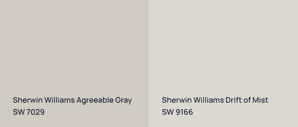Sherwin Williams Agreeable Gray SW 7029 vs Sherwin Williams Drift of Mist SW 9166